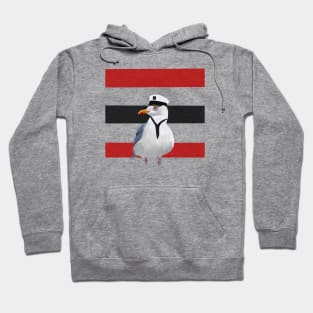 Captain Seagull on Red and Black Stripes Hoodie